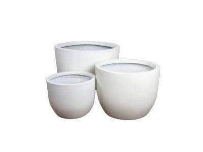 image of small, medium, and large white milan egg planter